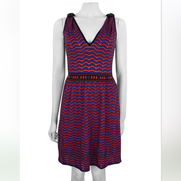 Missoni red, black & blue chevron stripe bow detail dress - size 8 (Medium) - Picture 2 of 11